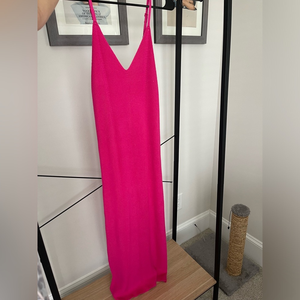Hot pink knit maxi dress